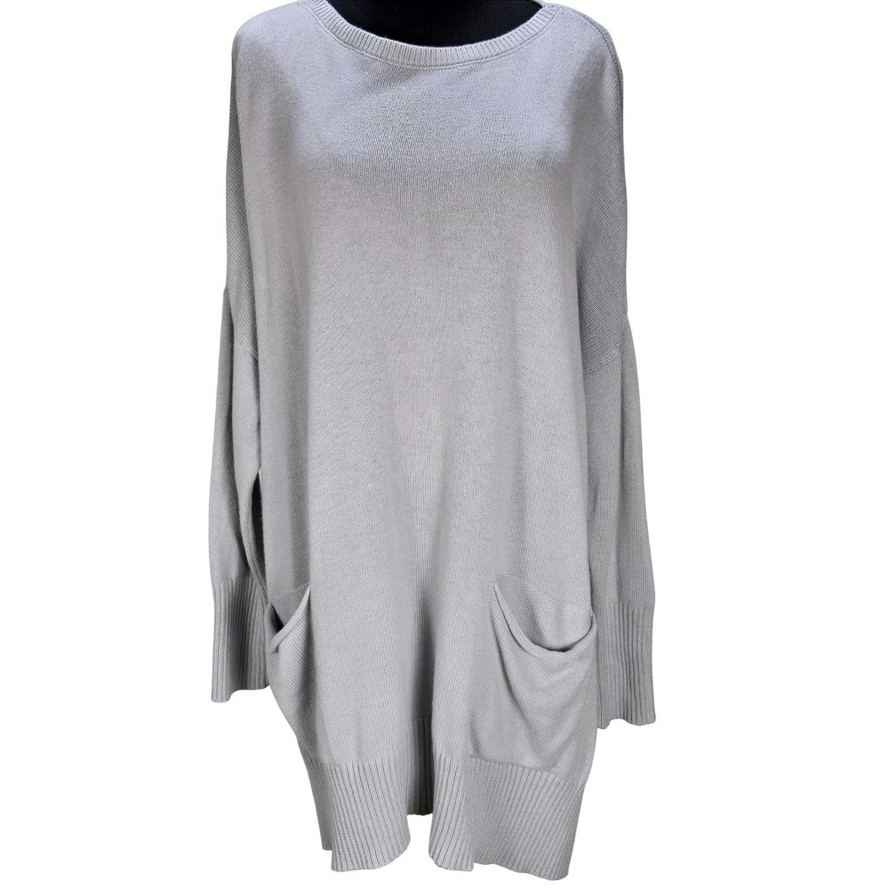 Women's Pure Jill Large Blue Gray Cotton Blend Oversized Tunic Sweater Pockets